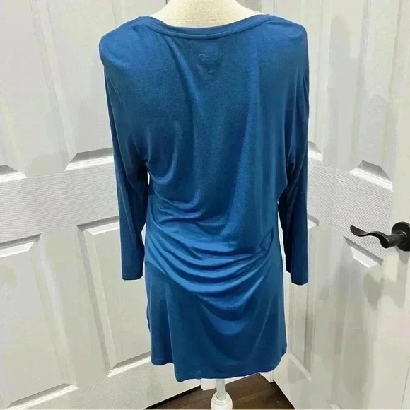 Logo by Lori Goldstein Blue long sleeve pleated front oversized blouse shirt - Picture 3 of 7